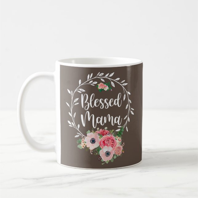 Blessed Mama Flower Decor Funny  Coffee Mug (Left)