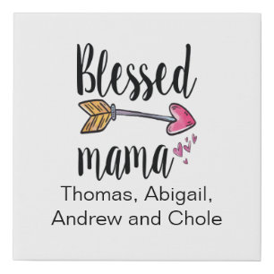Blessed Mama Kids Names Gift for Mom Faux Canvas Print