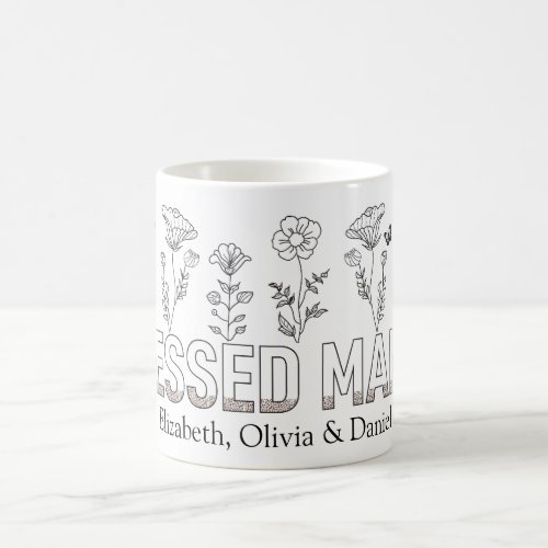 Blessed Mama Mothers Day Black and White Floral Coffee Mug