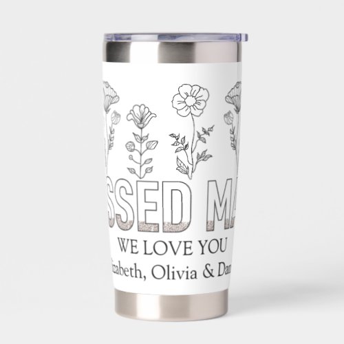 Blessed Mama Mothers Day Black and White Floral Insulated Tumbler