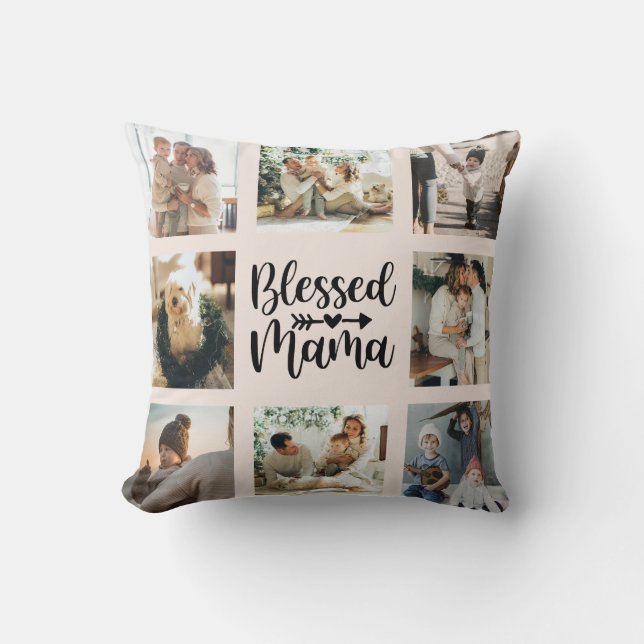 Blessed Mama Mother's Day Family Photo Collage  Throw Pillow (Front)