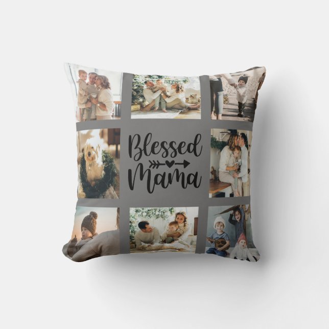 Blessed Mama Mother's Day Family Photo Collage  Throw Pillow (Front)