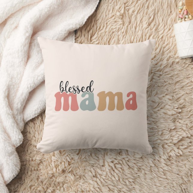Blessed Mama Retro Mother's Day  Throw Pillow (Blanket)