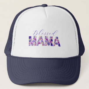 Blessed Mama Shirt with Colorful Floral Text  Trucker Hat