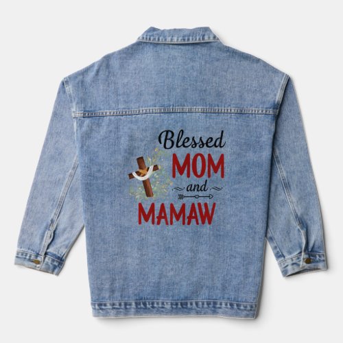 Blessed Mamaw  For Women Flower Decor Mamaw  Denim Jacket