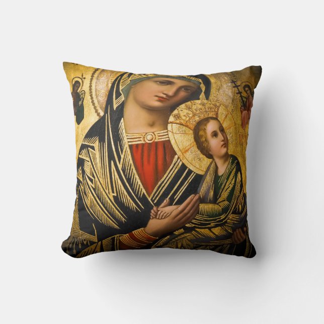 Blessed Mary and Jesus Child Throw Pillow (Front)