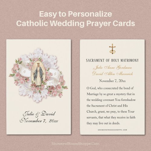 Blessed Mary  Catholic  Wedding Favor Card 