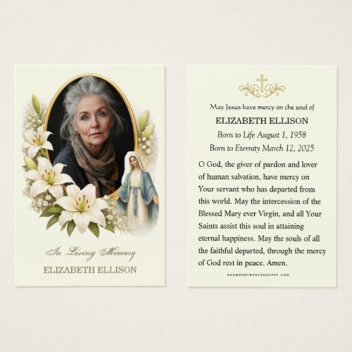 Blessed Mary Funeral Memorial Photo Prayer 