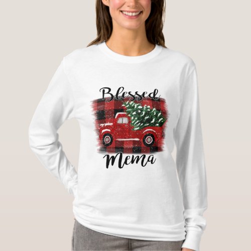 Blessed Mema Red Truck Vintage Christmas Tree T_Shirt