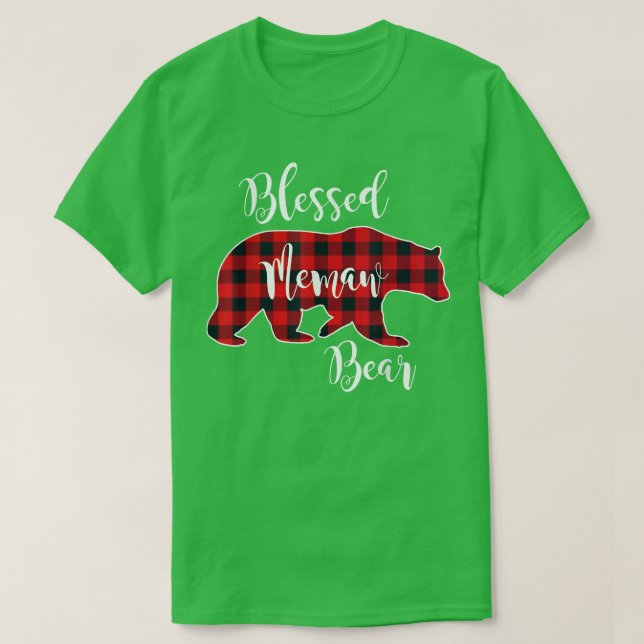 Blessed Memaw Bear Red Buffalo Check Plaid Fun Gra T-Shirt (Design Front)