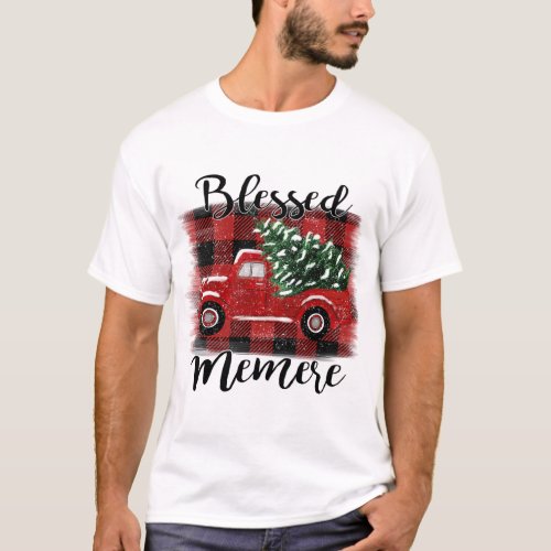 Blessed Memere Red Truck Vintage Christmas Tree T_Shirt
