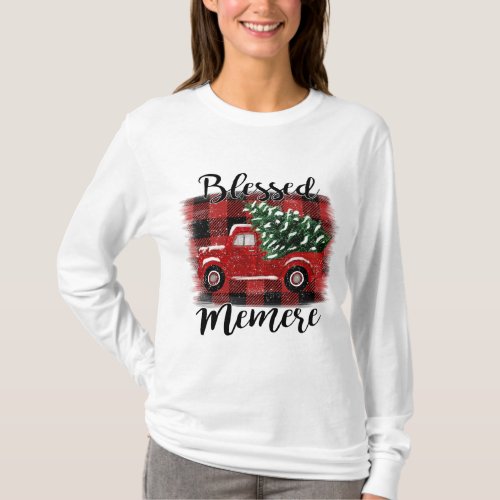 Blessed Memere Red Truck Vintage Christmas Tree T_Shirt