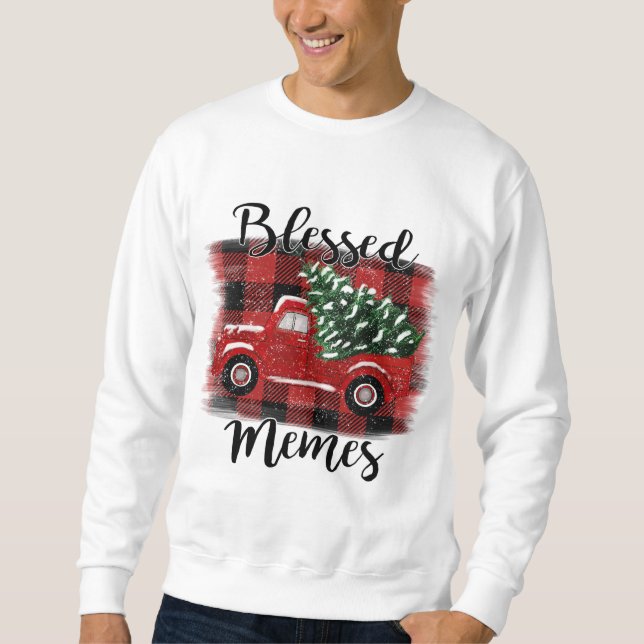 Blessed Memes Red Truck Vintage Christmas Tree Sweatshirt (Front)