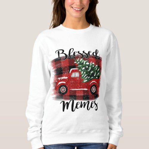 Blessed Memes Red Truck Vintage Christmas Tree Sweatshirt