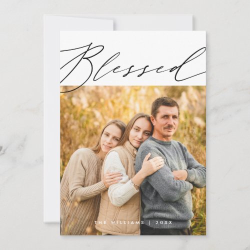 Blessed Merry Christmas Family Photo Layover Holiday Card