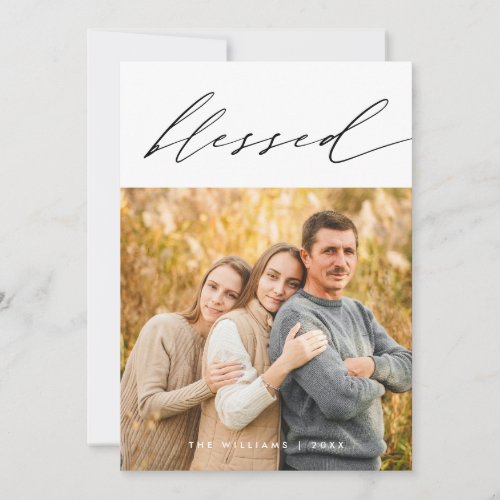 Blessed Merry Christmas Family Photo Layover Holiday Card