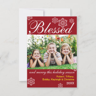 Blessed & Merry Red Snowflakes- 3x5 Christmas Card