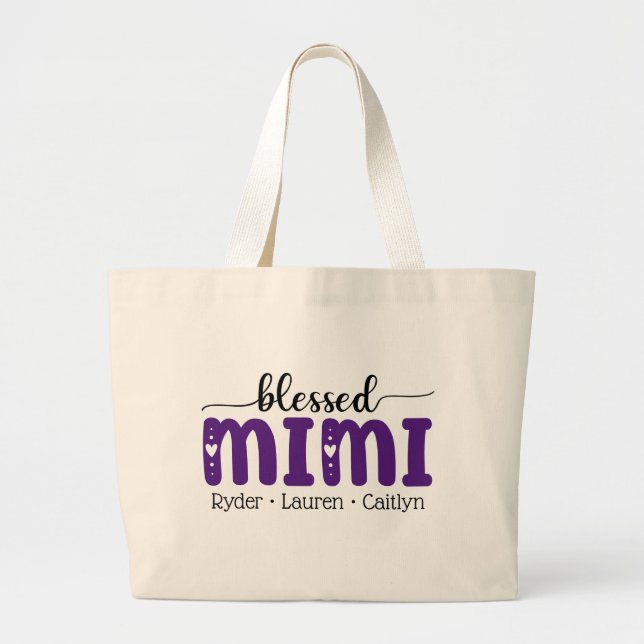 Blessed Mimi Grandma Personalized Mothers Day Gift Large Tote Bag (Front)