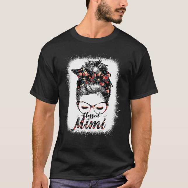 Blessed Mimi Messy Bun Women Happy Easter Mother's T-Shirt (Front)