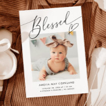Blessed Minimalist Heart Baby Photo Birth Announcement