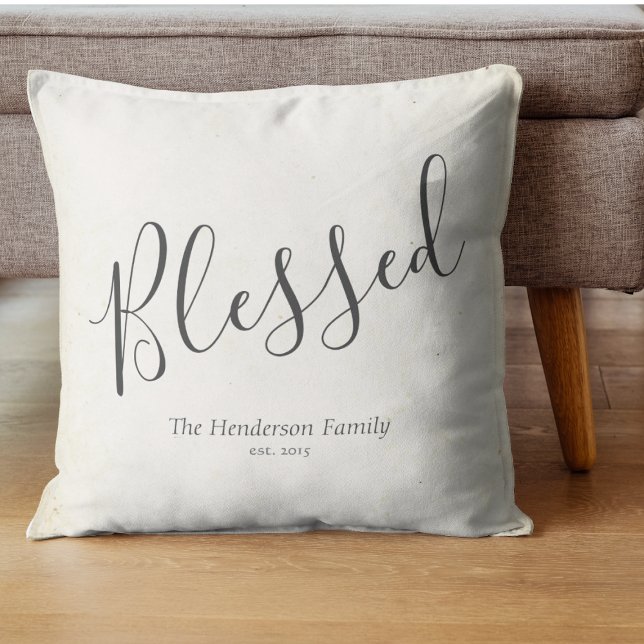 Blessed Minimalist Personalized Typography Throw Pillow (Creator Uploaded)