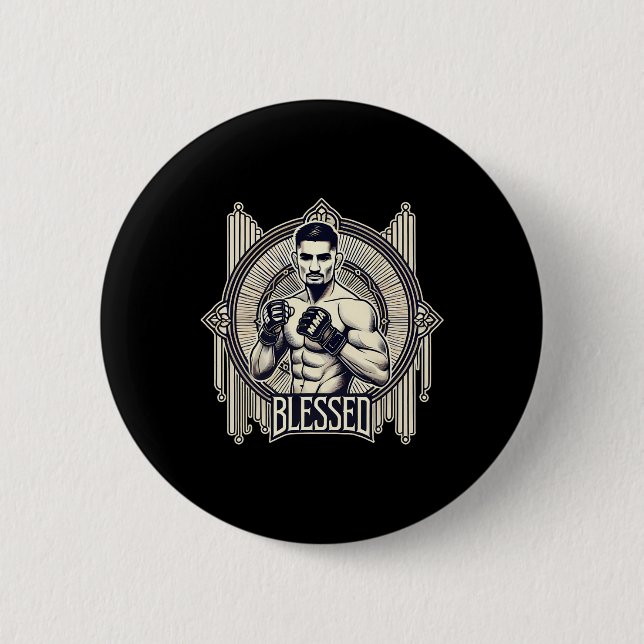 Blessed Mma Bjj Kickboxing Muay Thai Boxing Cage F Button (Front)