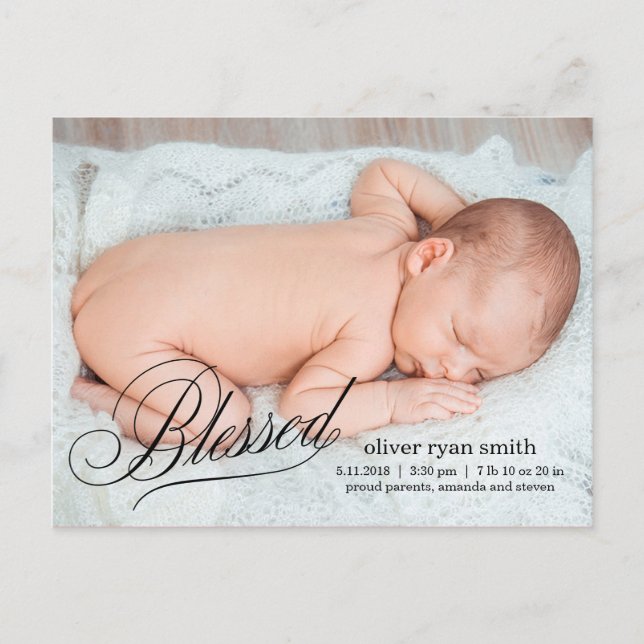 BLESSED Modern Birth Announcement (Front)