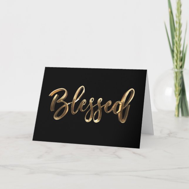 Blessed Modern Black and Gold Script Elegant Chic Card (Front)