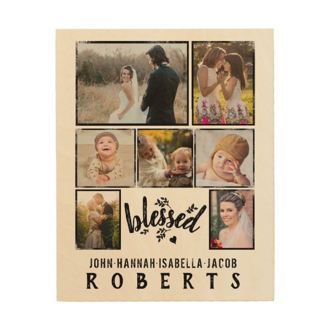 Blessed Modern Farmhouse 7 Family Photo Collage Wood Wall Art (Front)