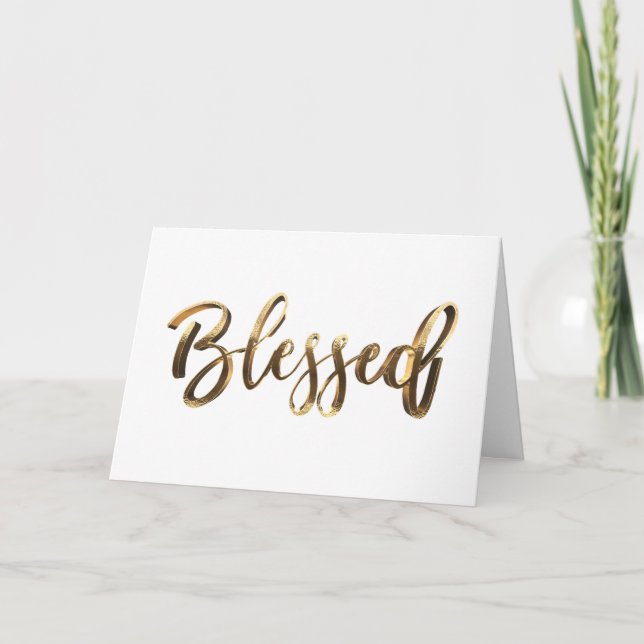 Blessed Modern Faux Gold Script Elegant Card (Front)