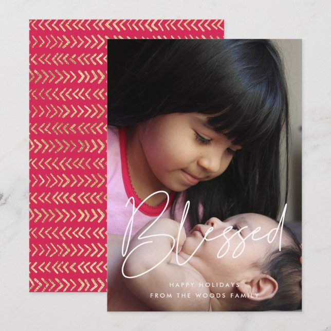 Blessed Modern Minimalist Inspirational Photo Holiday Card (Front/Back)