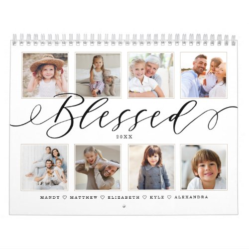 Blessed Modern Script  Family Photo Memories Calendar