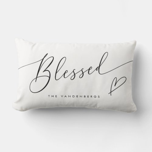 Blessed Modern Typography Heart Throw Pillow