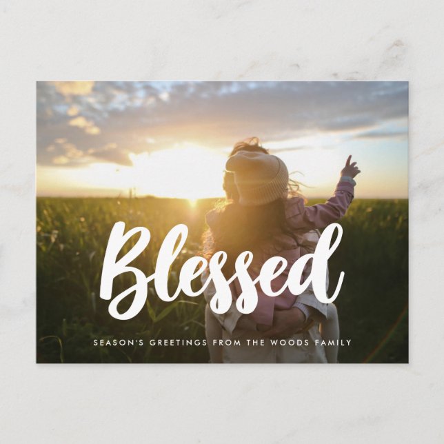 Blessed Modern typography photo holiday Postcard (Front)