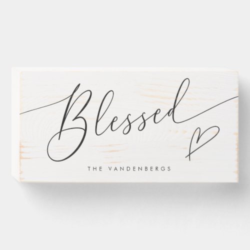 Blessed Modern Typography with Heart Wooden Box Sign
