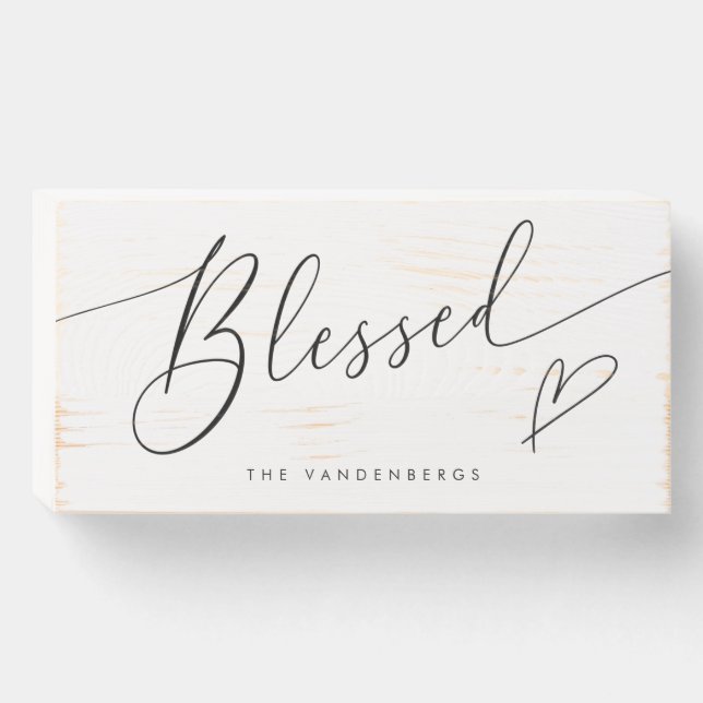 Blessed Modern Typography with Heart Wooden Box Sign (Front Horizontal)