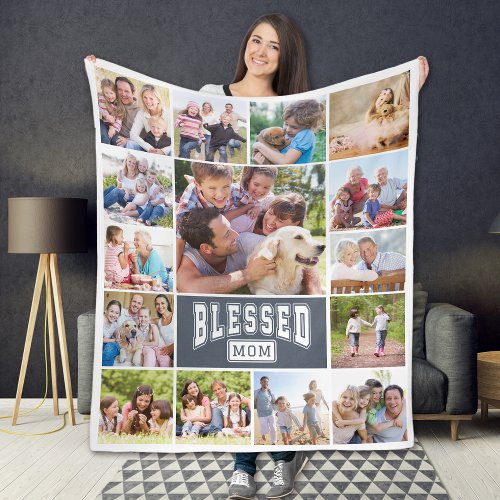 Blessed Mom 15 Photo Collage Fleece Blanket