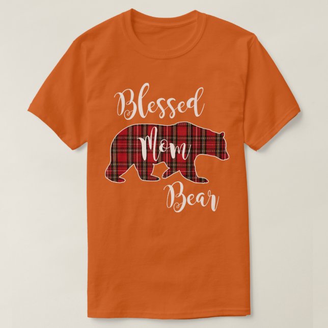 Blessed Mom Bear Buffalo Check Plaid Pattern Mama  T-Shirt (Design Front)