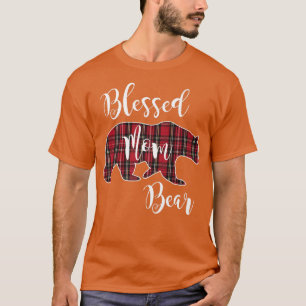 Blessed Mom Bear Buffalo Check Plaid Pattern Mama  T-Shirt