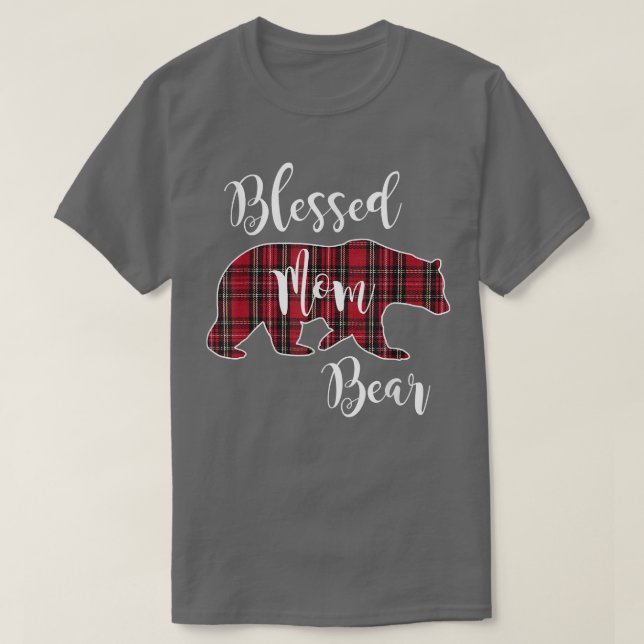 Blessed Mom Bear Buffalo Check Plaid Pattern Mama  T-Shirt (Design Front)