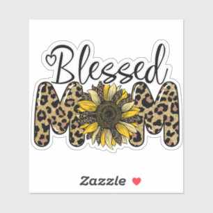 Blessed Mom Cute Cheetah Leopard Sunflower Sticker