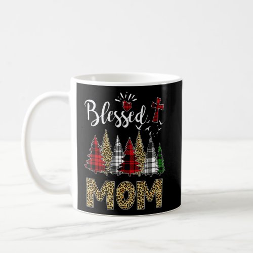 Blessed Mom Leopard Christmas Pine Tree Red Plaid  Coffee Mug