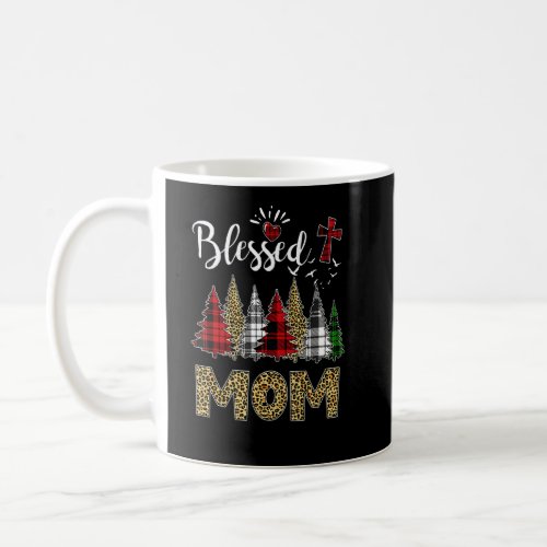 Blessed Mom Leopard Christmas Pine Tree Red Plaid  Coffee Mug