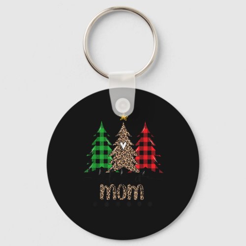 Blessed Mom Leopard Christmas Pine Tree Xmas Keychain