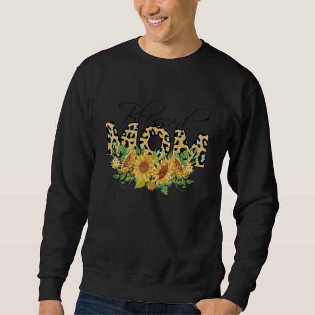 Blessed Mom Leopard Sunflower Thankful Mama Mother Sweatshirt (Front)