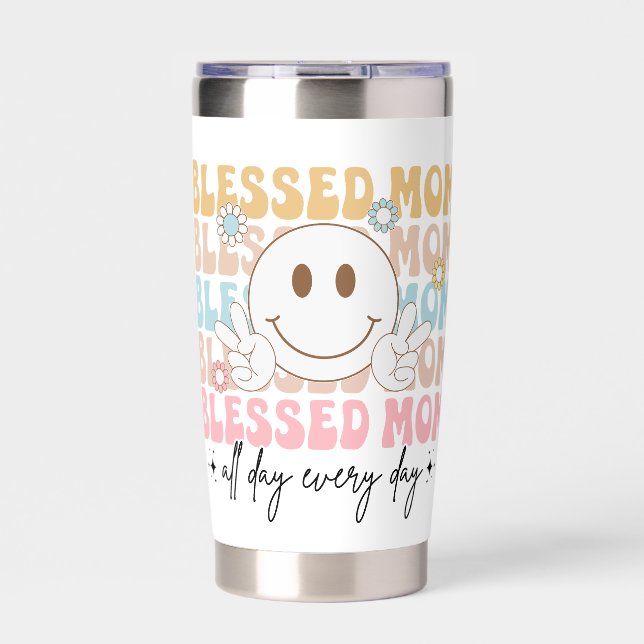 "Blessed Mom" Mother's Day Pastel Colored Hippie Insulated Tumbler (Front)