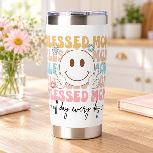 Blessed Mom Pastel Floral Smiley Tumbler
