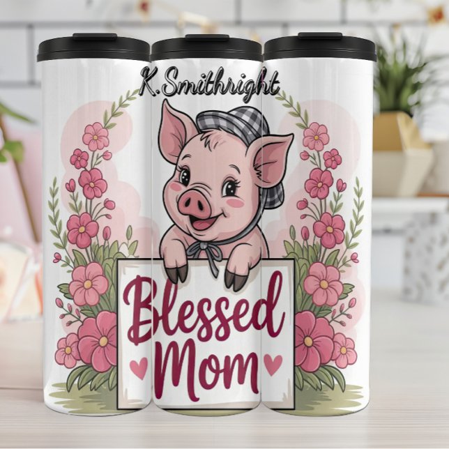 Blessed Mom Pig Holding Sign Thermal Tumbler (Creator Uploaded)