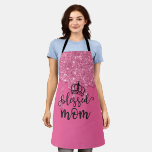 Blessed Mom Pink Dripping Glitter Apron