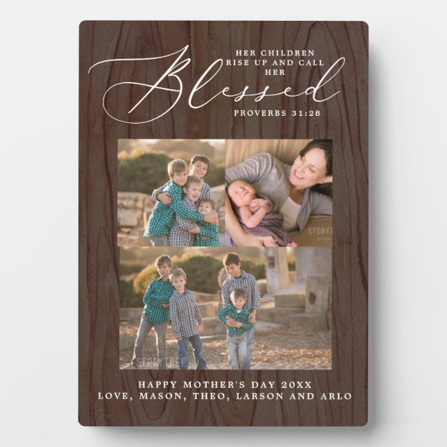 Blessed Mom Proverbs 31 Scripture 3 Photo Collage Plaque (Front)